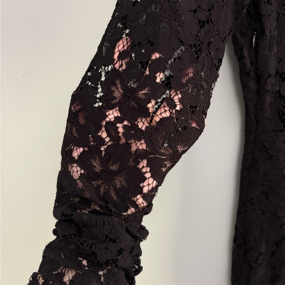 WAYF Black Lace Long Sleeve Deep V Floral Lace Mini Dress Size S - Picture 9 of 16